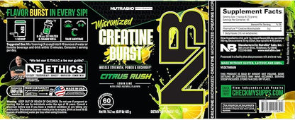 NutraBio Pure Creatine Monohydrate Powder Supplement, Citrus Rush, (300 g) - Supports Bulk Muscle Energy, Recovery, and Strength - HPLC Tested Pure Grade Creatine Powder Supplement for Men and Women