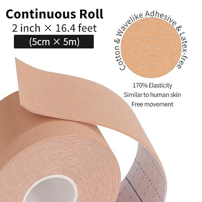 Kinesiology Tape 4 Rolls K Sports Tape for Knee Support and Muscle Pain Relief, Uncut Physio Tape Elastic Therapeutic Designed for Athletes Injury Recovery (Beige)