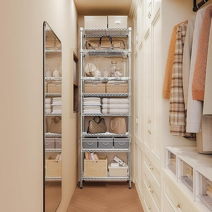 MZG 8 Tier 2000 lbs Storage Rack Metal Wire Shelving Unit, Storage Standing Shelf Organizer for Laundry Bathroom Kitchen Pantry Closet Garage Basement Utility Room, Chrome 13.8" D x 23.6" W x 79.5" H