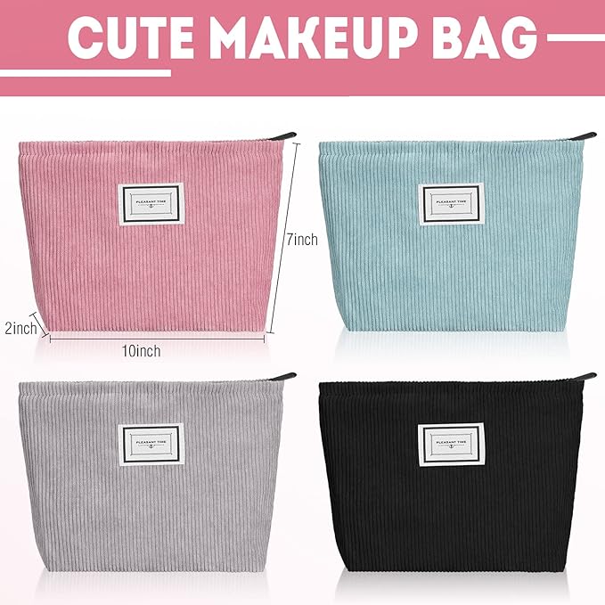 Sanwuta 4 Pack Velvet Makeup Bag Cosmetic Bag for Women Large Capacity Corduroy Pouch Zipper Canvas Travel Toiletry Purse Make up Organizer Case Accessories(Classic Color,Plaid)