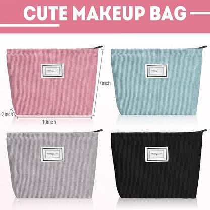 Sanwuta 4 Pack Velvet Makeup Bag Cosmetic Bag for Women Large Capacity Corduroy Pouch Zipper Canvas Travel Toiletry Purse Make up Organizer Case Accessories(Classic Color,Plaid)