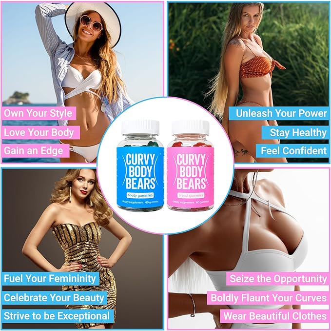 Bum & Chest Combo Pack Gummies for Women | Workout Aid | Fitness Supplement | with Essential Herbs, Vitamins, Multivitamins, Fenugreek, and Ginseng | Berry Flavored | (120 Gummies)
