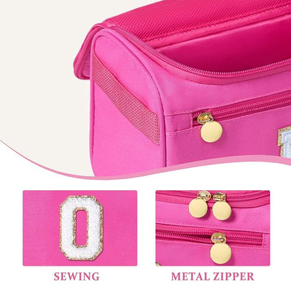 COSHAYSOO Summer Birthday Gifts for Women Her Beach Vacation Gift Ideas Personalized Travel Size Toiletries Organizer, Large Hanging Toiletry Bag Skincare Case Waterproof Traveling Hot Pink Letter O