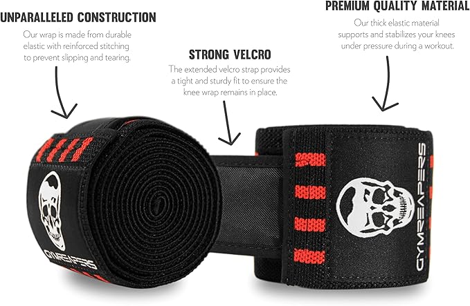 Gymreapers Knee Wraps for Squats and Powerlifting 72 Inch Compression Wraps with Strap for Men & Women Weightlifting Support