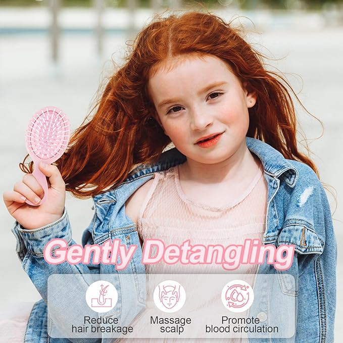 Mini Hair Bursh for Women,girls-Protable Travel Size Hair Brush for Pockets,Purse,backpack-Mini Detangler Brush for All Hair Types,Small Hair Brush for Detangling(Pink)