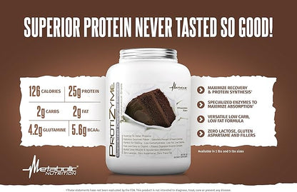 Metabolic Nutrition | Protizyme | 100% Whey Protein Powder | High Protein, Low Carb, Low Fat with Digestive Enzymes, 24 Essential Vitamins and Minerals | Strawberry Creme, 2 Pound