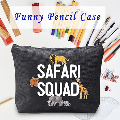 LEVLO Safari Squad Makeup Bag African Safari Trip Wild Animal Lover Travel Zipper Pouch (Safari Squad+black)