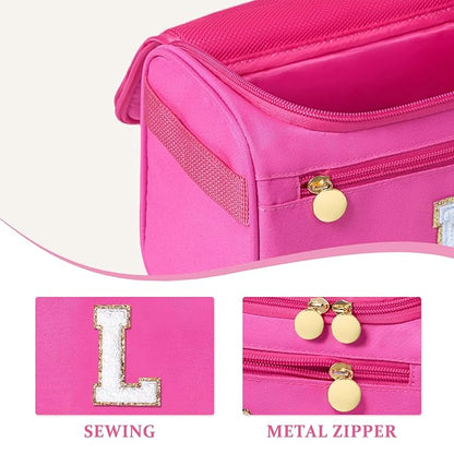 COSHAYSOO Fashion Thank You Birthday Gifts for Women Female Boss Lady Office Manager Counselor Work Anniversary Team Building, Travel Hanging Toiletry Bag Waterproof Toiletries Hot Pink Letter L