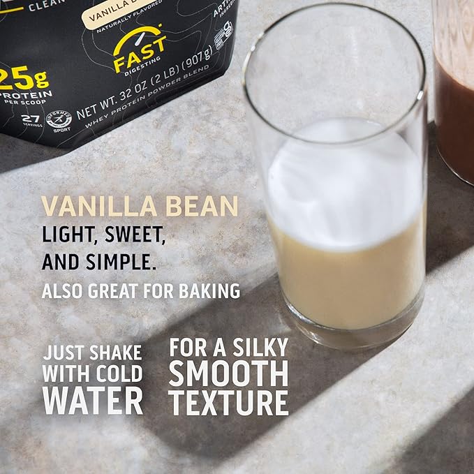 Ascent 100% Whey Protein Powder - Post Workout Whey Protein Isolate, Zero Artificial Flavors & Sweeteners, Gluten Free, 5.5g BCAA, 2.6g Leucine, Essential Amino Acids, Vanilla Bean 4 lb