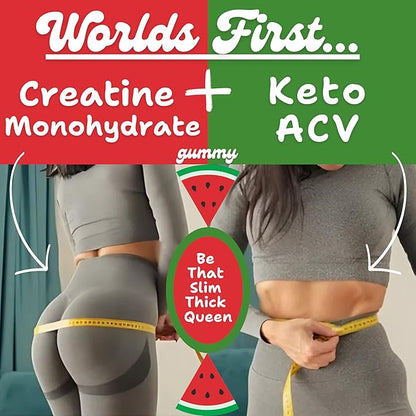World's First Creatine Monohydrate + Keto ACV Booty Gummies Supplement for Women - 5000mg Creatine plus 1000mg ACV - Glute Builder, Waist Slimmer, Gym Essentials Women, Sugar Free (120 Ct Watermelon)