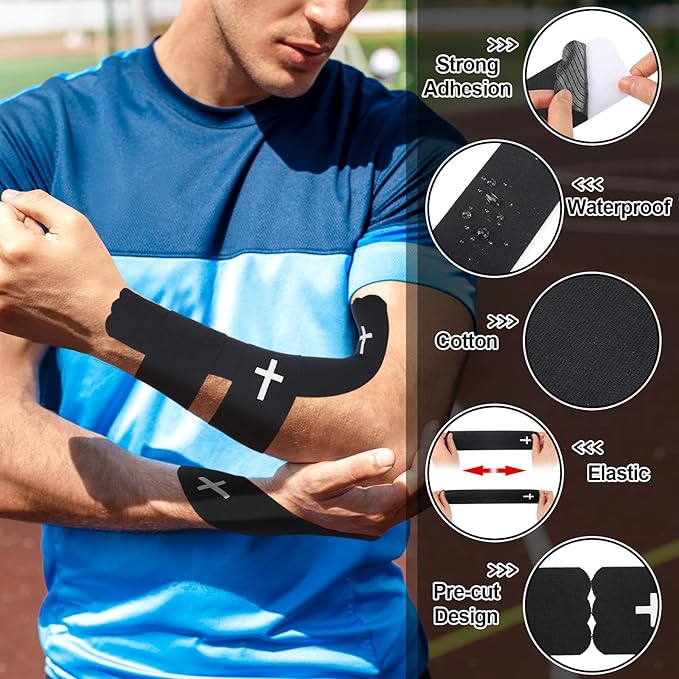 Geiserailie 2 Roll Christian Cross Kinesiology Tape, Each 20 Precut Strips 10" Per Strip Waterproof Religious Athletic Sports Tape Cotton Elastic Wraps for Fitness Running Tennis Swimming Football
