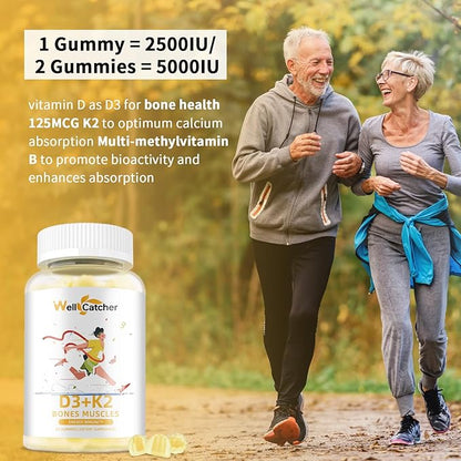 Vitamin D3 K2 Gummies - Vitamin D3 5000 IU K2 (MK-7) 120mcg Supplements with Vitamin B Complex Sugar Free for Adults Supports Bone Teeth Strength Immune Mango Flavor 60 Counts 1 Pack