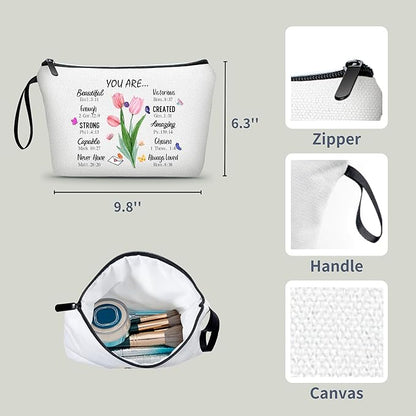 Cosmetic Bags for Women,Christian Gifts for Women,Period Bags for Teen Girls for School,You Are Beautiful Victorios Enough Strong Amazing Makeup Bag,Christian Faith Gifts
