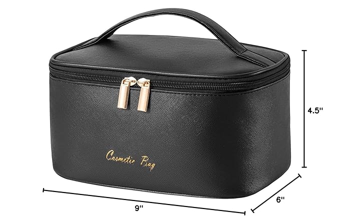 KITENROM Preppy Makeup Bag Premium Travel Cosmetic Bags for Women Zip Pouch Toiletry Organizer Case(Dark Black)