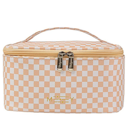 KITENROM Preppy Makeup Bag Travel Cosmetic Bags for Women Girls Multi-color Checkered Plaid Small Pouch Toiletry Bag Organizer Case Waterproof Case (Pink Checkerboard)