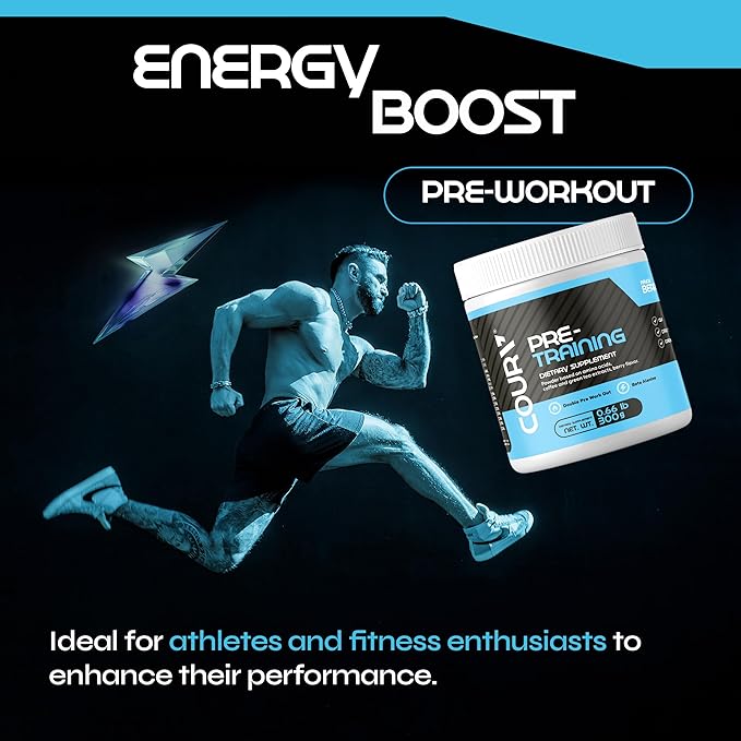 COURA Pre Workout Berries Flavor 300g - 10.5 Ounces - Protein Powder - Energy Boost - Supports Focus and Endurance - Cordyceps - Ideal for Athletes - Gluten-Free