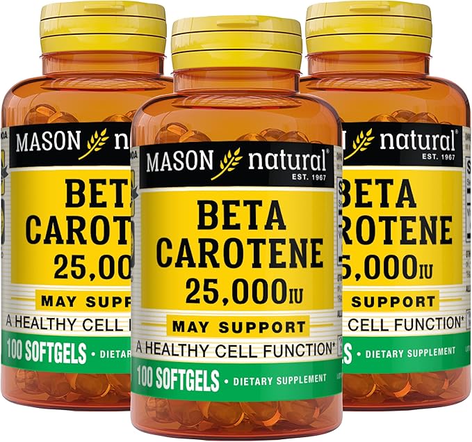 MASON NATURAL Vitamin A Beta Carotene 25,000 IU - Supports Healthy Vision, Cell Function & Immune Function, 100 Softgels (Pack of 3)