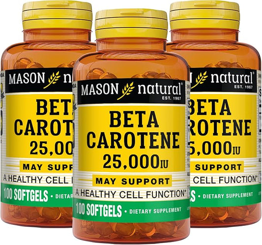 MASON NATURAL Vitamin A Beta Carotene 25,000 IU - Supports Healthy Vision, Cell Function & Immune Function, 100 Softgels (Pack of 3)