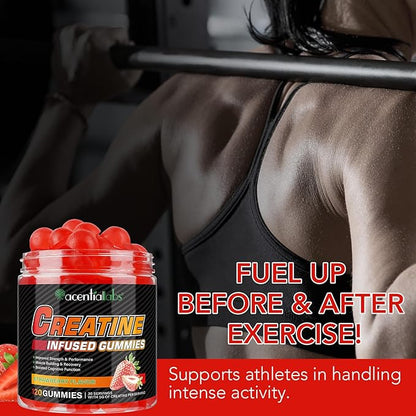Creatine Gummies for Men & Women - 120 Count, 5000mg Creatine Monohydrate, Boosts Strength, Mass, Endurance & Focus, Muscle Builder & Pre-Workout Supplement