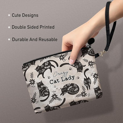 Hglian Black Cat Makeup Bag,Cosmetic Bag Zipper Pouch Travel Toiletry Bag,Purse Cute Cat Themed Gifts for Women Friends