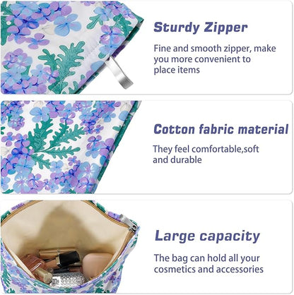 Violet Flower Makeup Bag Travel Large Floral Cosmetic Bags for Women Makeup Pouch Zipper Cosmetic Pouch for Purse Aesthetic Make up Organizer Bag Toiletry Bag Travel Essentials Accessories