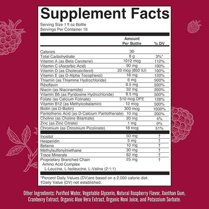 MaryRuth Organics Multivitamin for Women Men & Kids No Added Sugar | Morning Raspberry | Liquid Vitamins for Adults & Kids | Mens | Womens Multivitamin | Energy & Beauty Booster | 16-1 Fl Oz Bottles