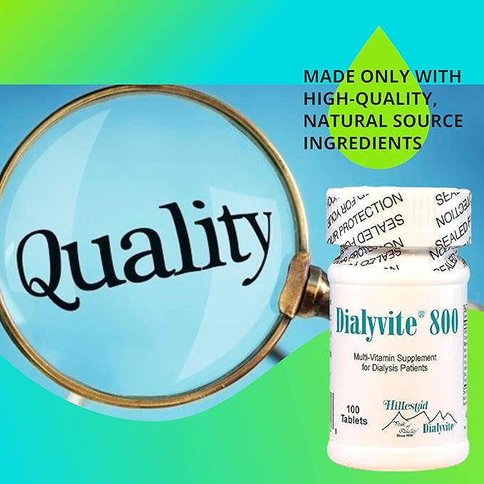 Hillestad Labs Dialyvite 800 Multi-Vitamin Supplement for Dialysis Patients, 100 Tablets, Yellow, Original