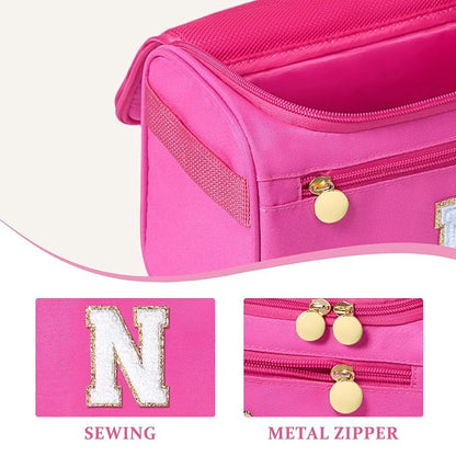 COSHAYSOO Nice Gifts for Wife Daughter Summer Bridal Shower Gift for Bride Bridesmaid, Large Toiletry Bags for Traveling Women Waterproof Travel Size Toiletries Items Hot Pink Letter N