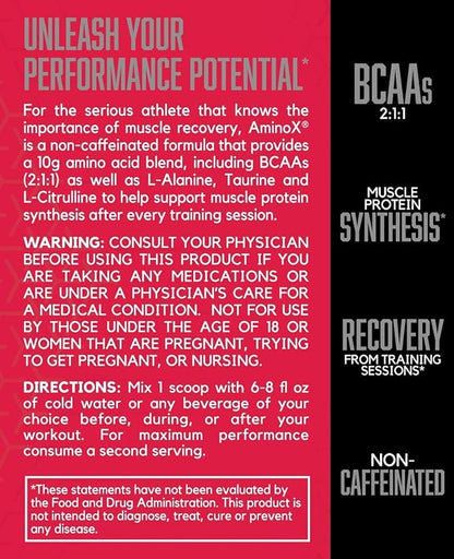 BSN Amino X Muscle Recovery & Endurance Powder with BCAAs, Intra Workout Support, 10 Grams of Amino Acids, Keto Friendly, Caffeine Free, Flavor: Fruit Punch, 70 Servings (Packaging May Vary)