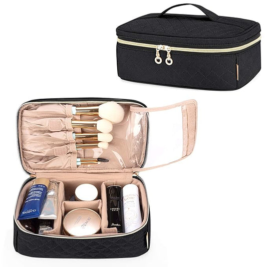 Teamoy Travel Makeup Brush Case, Makeup Train Organizer Bag with Handle for Makeup Brushes(up to 9-inch) and Essentials, Medium, Black(BAG ONLY)