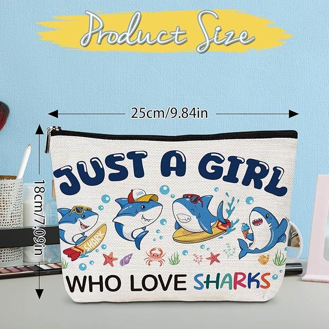 Shark Makeup Bag Gifts - Shark Lovers Gifts for Women Girls, Cartoon Ocean Creatures Cosmetic Toiletry Bag Pouch, Christmas Birthday Presents for Mom Sisters Daughter Besties Friends