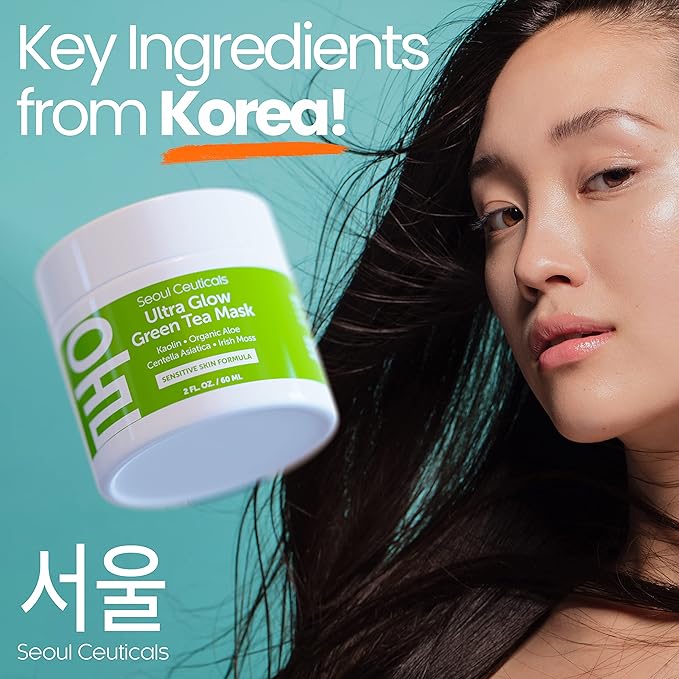 SeoulCeuticals Korean Skin Care Set - Korean Green Tea Face Mask + Korean Snail Cream Moisturizer - Potent Korean Skincare Set Eliminates Dull Dry Skin for Healthy K Beauty Glow