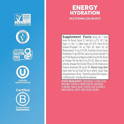 Nuun Hydration Energy Electrolyte Tablets with Caffeine, B Vitamins and Ginseng, Watermelon Burst, 5 Essential Electrolytes for Hydration, Vegan, Non-GMO, 8 Pack (80 Servings)