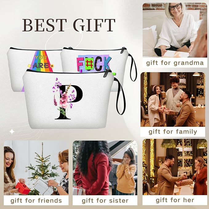 SEAMOON Happy Birthday Friendship Womens Bridesmaid Coolest Gifts for Sister Teacher Coworkers Personalized Travel Makeup Cosmetic Bag with Mirror Valentines Mothers Day Christmas Graduation P