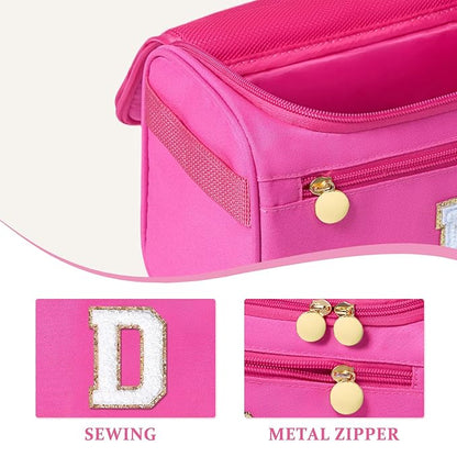 COSHAYSOO Personalized Beach Gifts for Her Best Friend Birthday Last Minute Small Gifts for Coworkers Female, Womens Initial Hanging Travel Toiletry Bag Toiletries Case Organizer Hot Pink Letter D