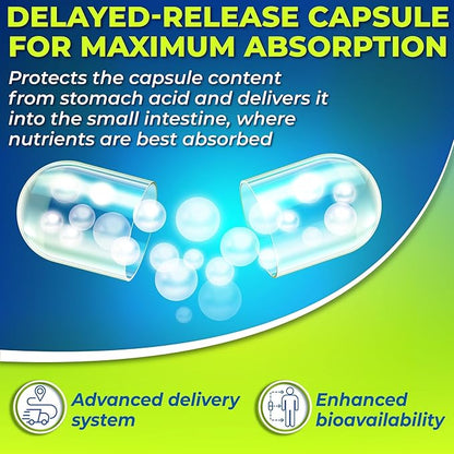 Probiotics with Digestive Enzymes and Prebiotic for Women and Men - 3-in-1 Vegan Probiotic Prebiotic Multi Enzyme Complex for Gut Health - Maximum Absorption Delayed-Release Capsules