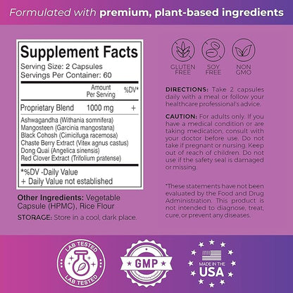 Advanced Perimenopause Support Supplement for Women | Supports Hormonal Balance | Provides Menopause Relief, Hot Flash & Night Sweats Relief | Clinically Proven Ingredients | 120 Capsules