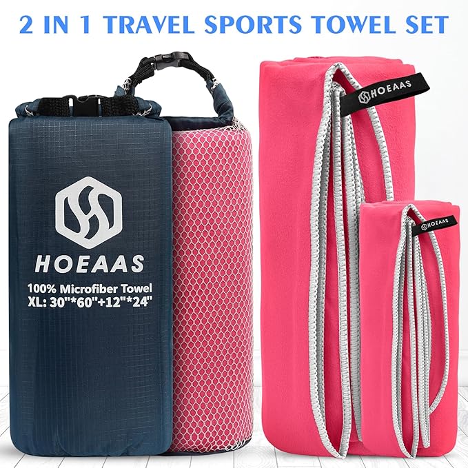 HOEAAS 2 Pack Microfiber Camping Towels