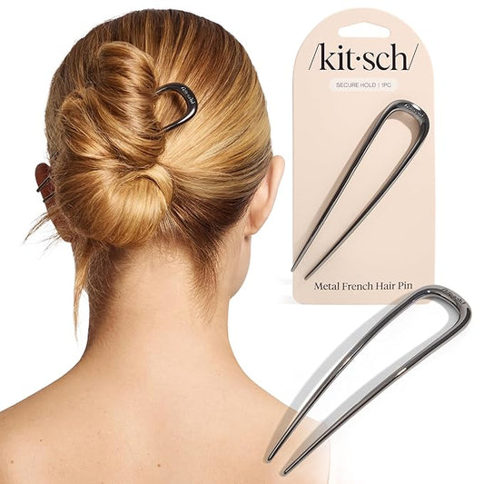 Kitsch Metal French Hair Pin for Women - Elegant Hair Accessories for Women, Ideal for Buns & French Twist, Designed for a Secure, Comfortable Fit - Hematite