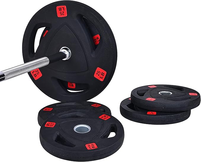 Signature Fitness Cast Iron Standard Weight Plates Including 5FT Standard 95-Pound Set (85 Pounds 10 Pounds