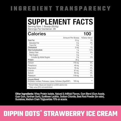 Axe & Sledge Supplements Farm Fed Grass-Fed Whey Protein Isolate, Digestive Enzymes (Dippin Dots Strawberry Ice Cream V2)