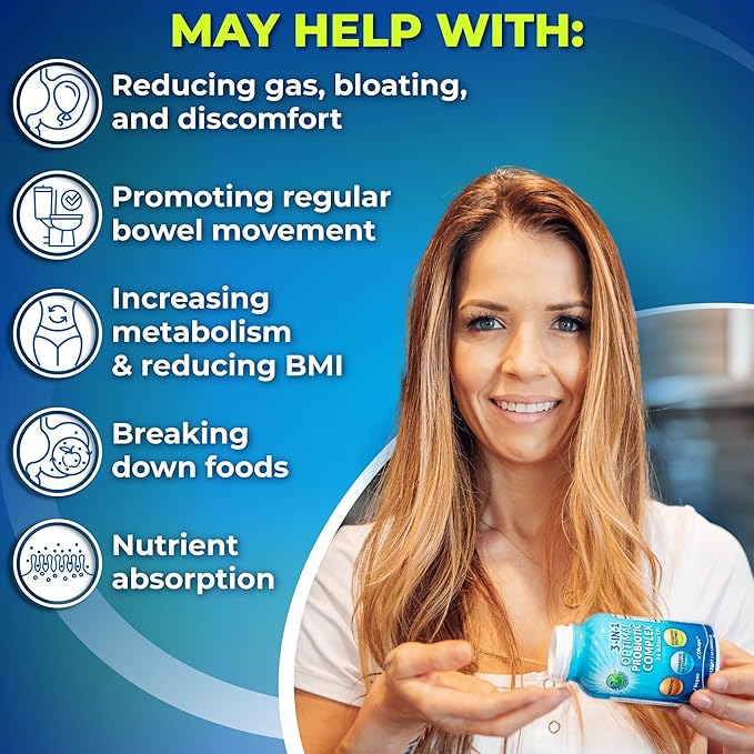 Probiotics with Digestive Enzymes and Prebiotic for Women and Men - 3-in-1 Vegan Probiotic Prebiotic Multi Enzyme Complex for Gut Health - Maximum Absorption Delayed-Release Capsules