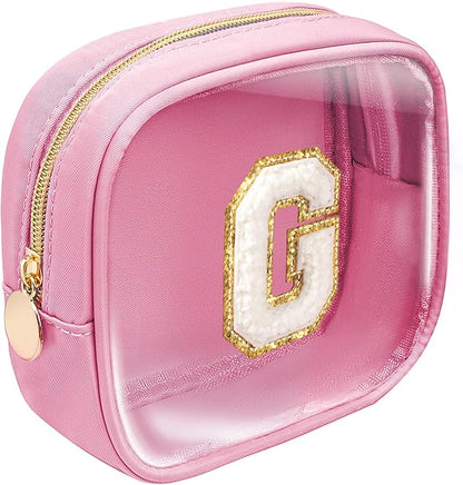Initial Makeup Bag - Travel Cosmetic Bag, Cute Personalized Engagement & Bridesmaid Gifts (Pink)