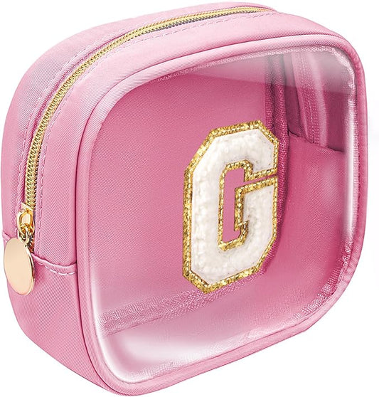 Initial Makeup Bag - Travel Cosmetic Bag, Cute Personalized Engagement & Bridesmaid Gifts (Pink)