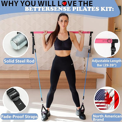 Upgraded Pilates Bar Kit – 39” Adjustable Exercise 6X 20, 20, 30, 30, 40 40 lbs