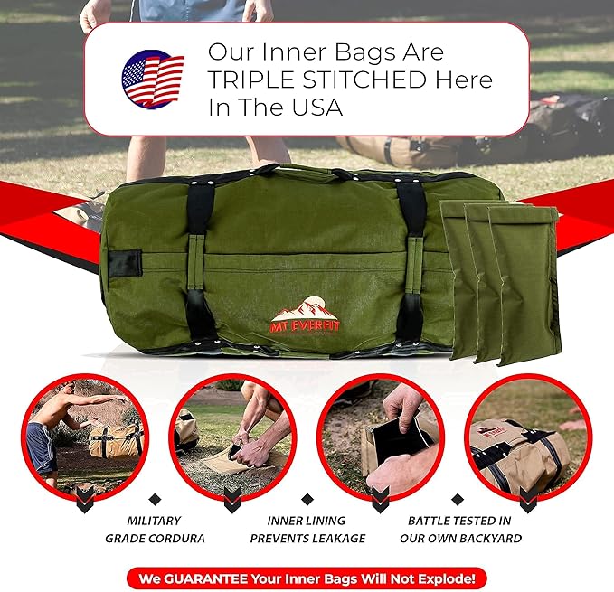 Sandbag Workout Bag & Sandbag Kettlebell Set - 1050 Cordura 8 Thick 3 Inner