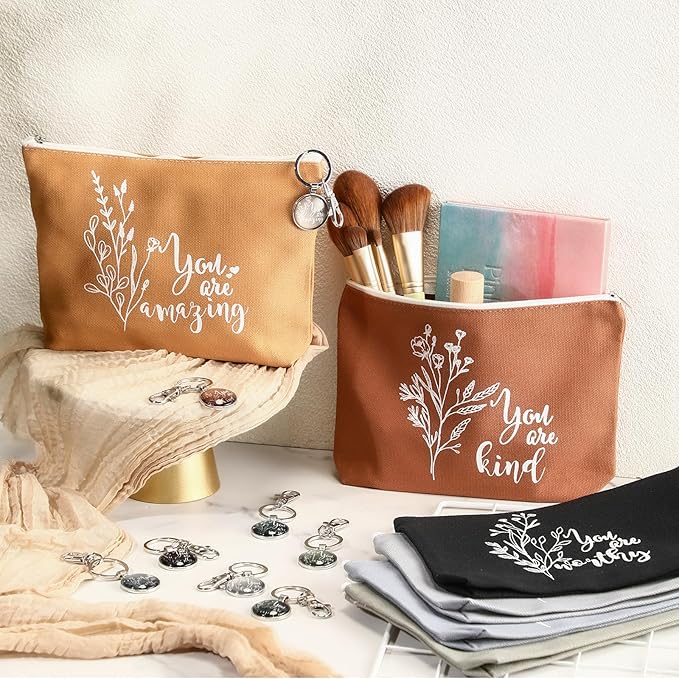 Sieral 20 Pcs Inspirational Gifts for Women Cosmetic Makeup Bags and Keychains Bulk with Inspirational Quotes Appreciation Gifts for Women Mom Nurse Teacher Graduation Employee(Aesthetics)