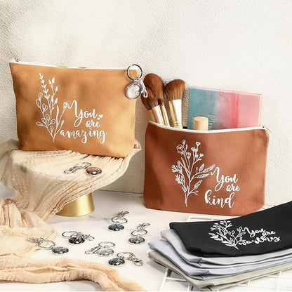 Sieral 20 Pcs Inspirational Gifts for Women Cosmetic Makeup Bags and Keychains Bulk with Inspirational Quotes Appreciation Gifts for Women Mom Nurse Teacher Graduation Employee(Aesthetics)