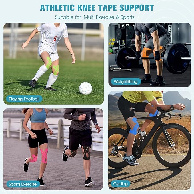 Kinesiology Tape for Knee 12 Pack, Precut Knee Tape for Muscle & Joints, Athletic Sports Tape for Knee Support, Latex Free and Water Resistant, Blue