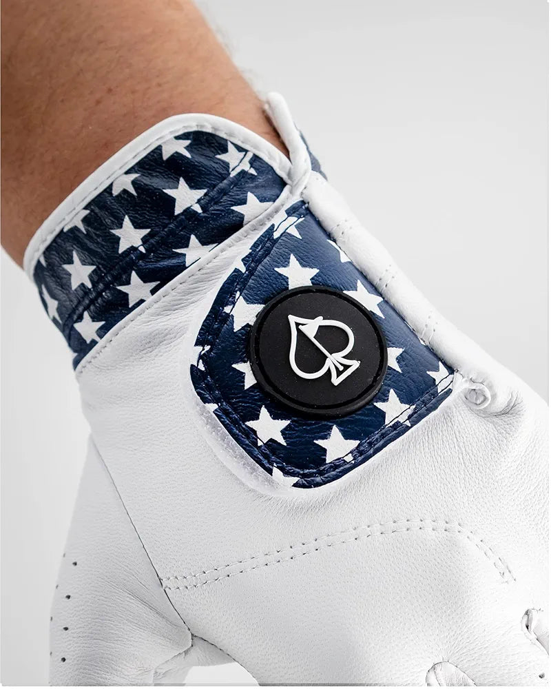 Pins & Aces - Stars Golf Glove Design - Premium AAA Cabretta Leather, Long-Lasting Durable Tour Glove for Men or Women - Premium Leather Golf Glove Left & Right Hand